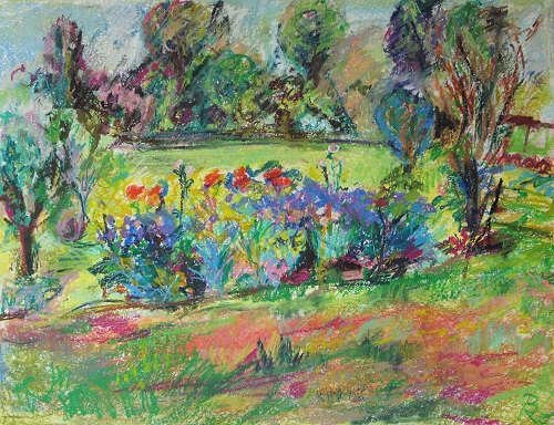 Schwertlilien und Roter Mohn