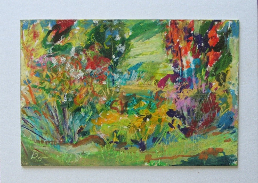 Rote Gladiolen und Ringelblumen
